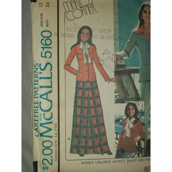 McCall's 5160 Carefree Pattern Size 12 Marlo's Corner Skirt Pants Jacket - Picture 2 of 6